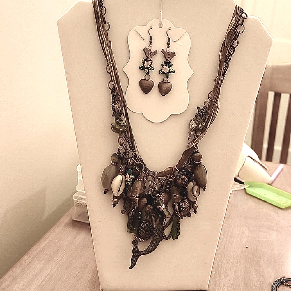 2-pc Necklace and Earrings Set "Copper Mermaid"